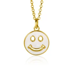 Clearance Zinzi gold plated zilveren hanger smiley rond 15mm met wit emaille ZIH2312W (zonder collier)