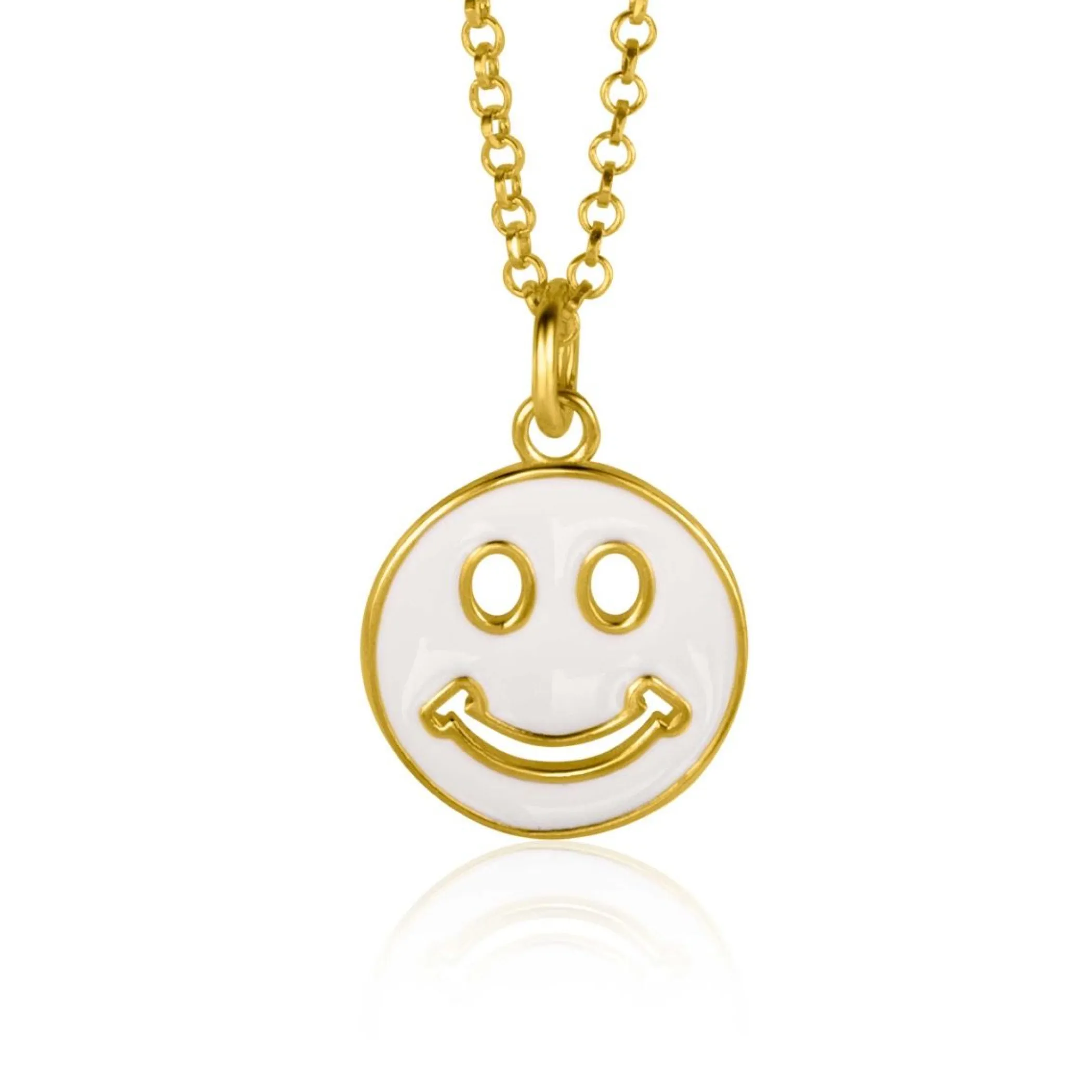 Clearance Zinzi gold plated zilveren hanger smiley rond 15mm met wit emaille ZIH2312W (zonder collier)
