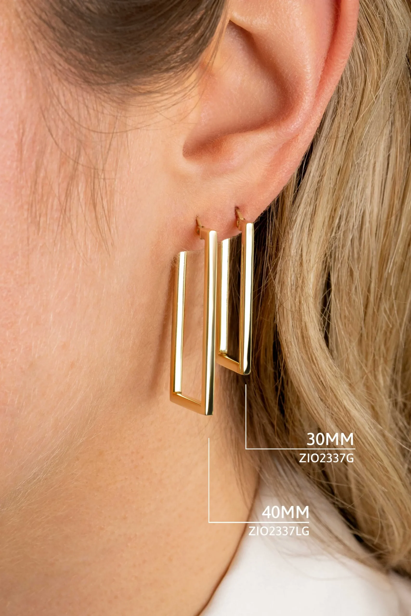 Online Zinzi gold plated zilveren oorringen 30mm in rechthoek vorm buisdikte 2mm ZIO2337G