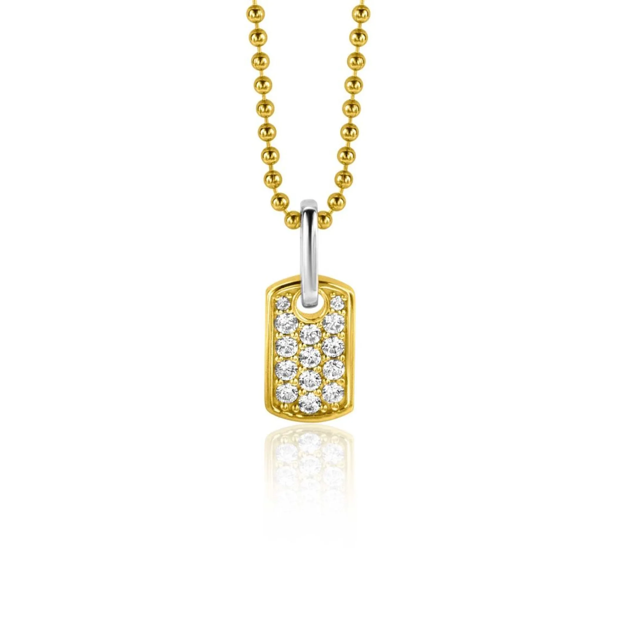 Sale Zinzi gold plated zilveren vierkant plaatje als hanger 15mm vol bezet met witte zirconia's ZIH2299 (zonder collier)