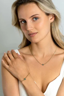Zinzi gold plated zilveren gourmet armband met vierkante zetting bezet met indigo blauwe kleursteen 16-19cm ZIA2417G