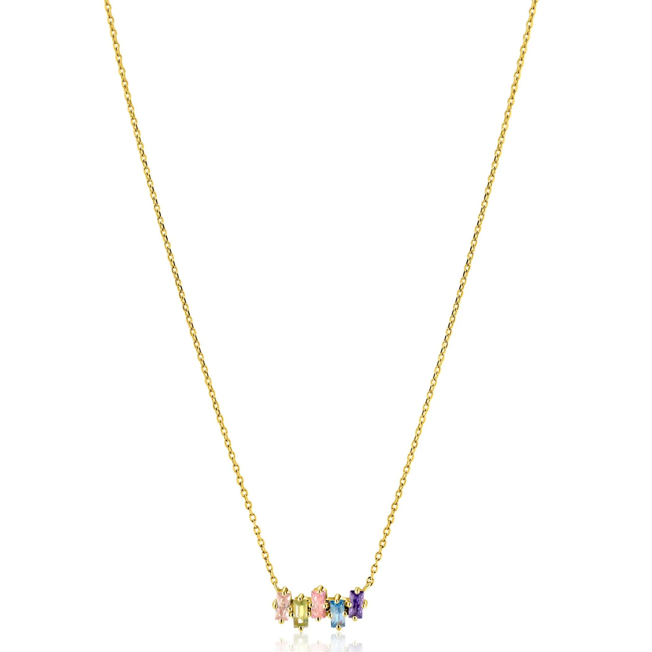 New Zinzi gold plated zilveren ketting met multi-color rechthoekige kleurstenen 42-45cm ZIC2739