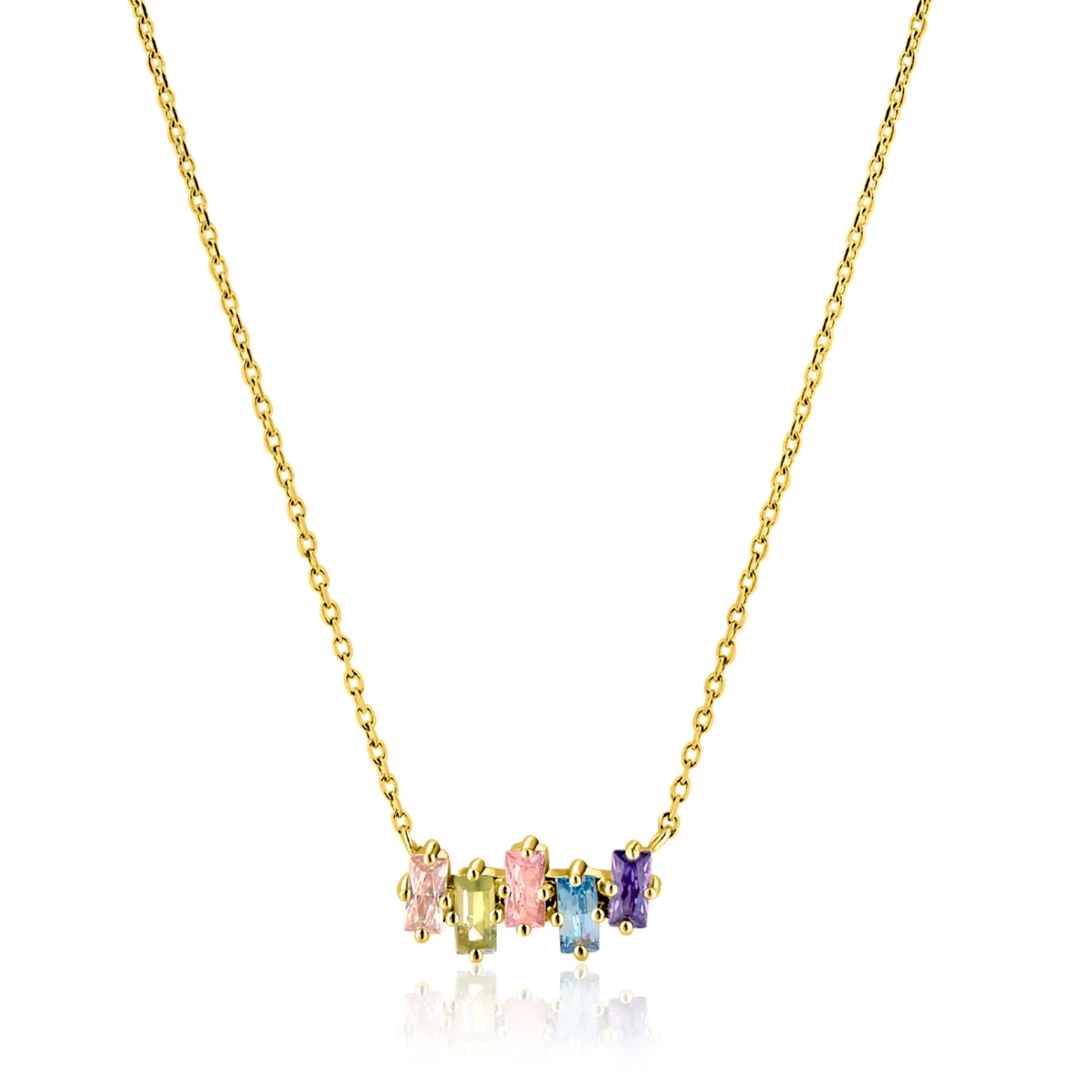 New Zinzi gold plated zilveren ketting met multi-color rechthoekige kleurstenen 42-45cm ZIC2739