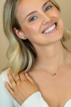 New Zinzi gold plated zilveren ketting met multi-color rechthoekige kleurstenen 42-45cm ZIC2739