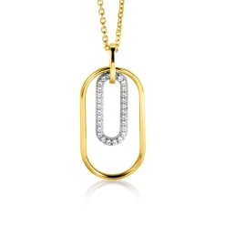Best Zinzi gold plated zilveren ovale hanger 32mm bezet met witte zirconia's ZIH2329 (zonder collier)