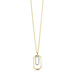 Best Zinzi gold plated zilveren ovale hanger 32mm bezet met witte zirconia's ZIH2329 (zonder collier)