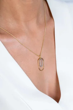 Best Zinzi gold plated zilveren ovale hanger 32mm bezet met witte zirconia's ZIH2329 (zonder collier)