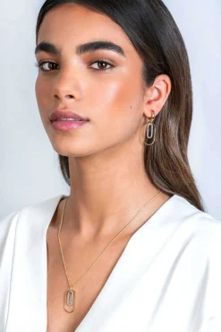 Best Zinzi gold plated zilveren ovale hanger 32mm bezet met witte zirconia's ZIH2329 (zonder collier)