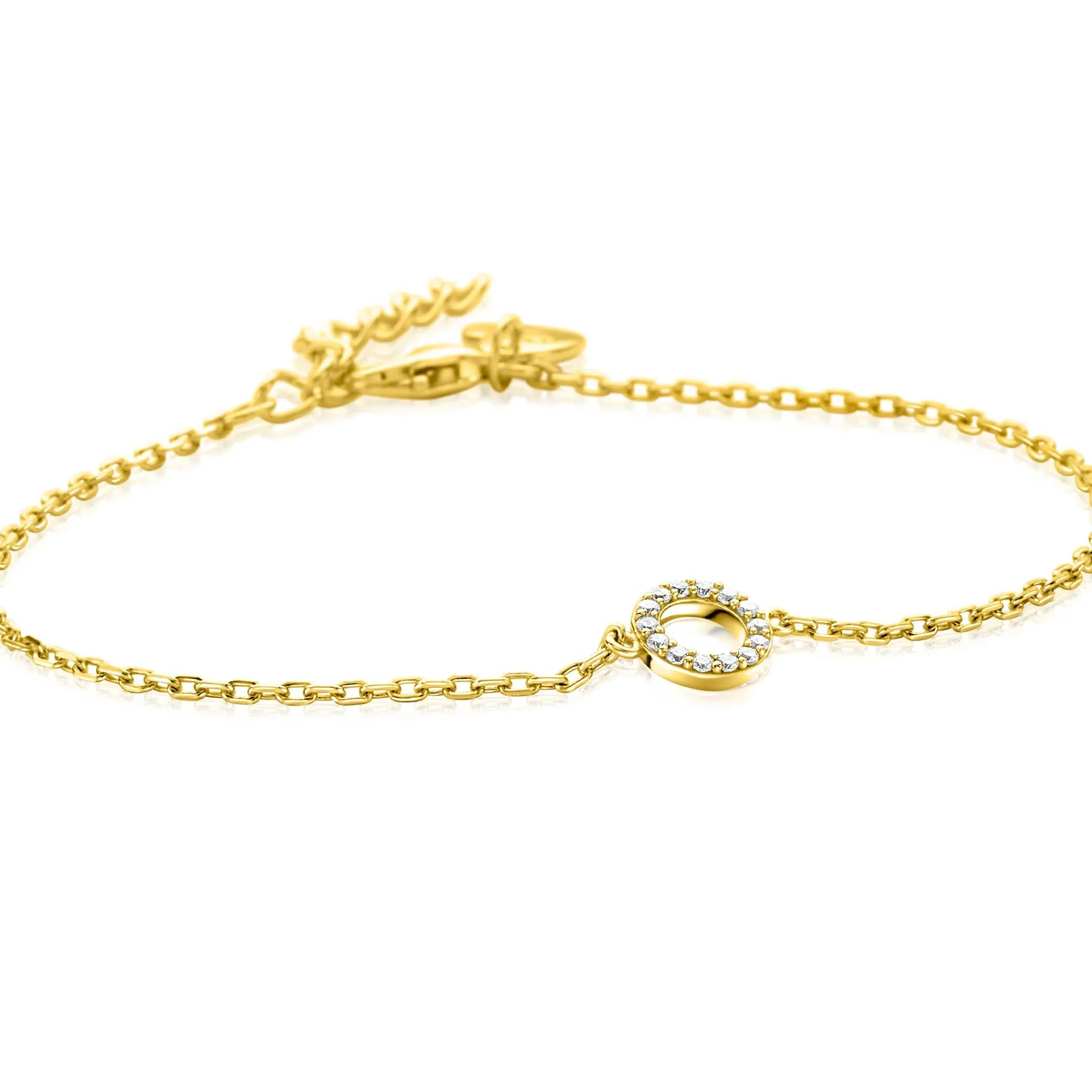 Zinzi gold plated zilveren armband met open rondje (7,5mm) bezet met witte zirconia's 16,5-19,5cm ZIA2550Y