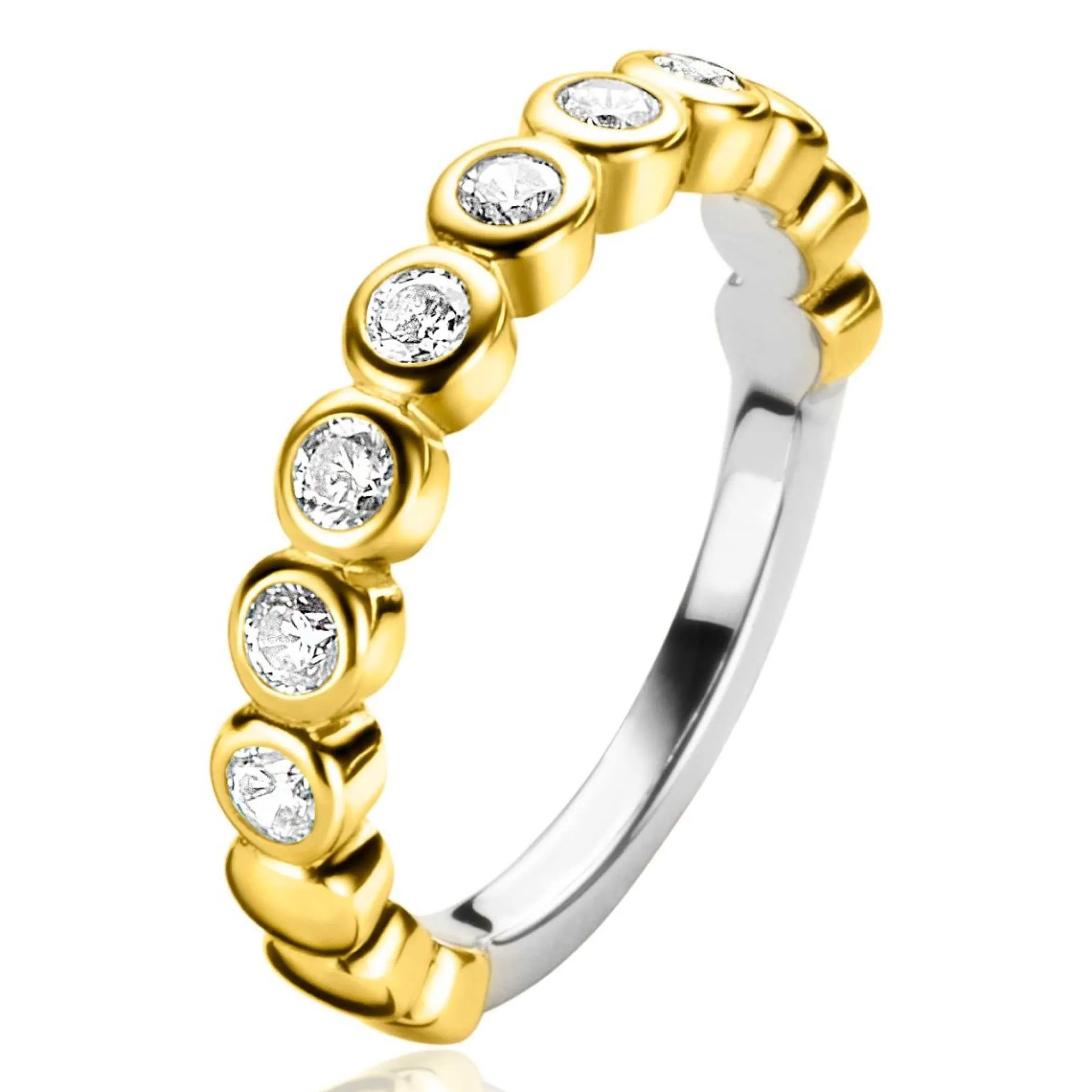 New Zinzi gold plated zilveren aanschuifring met ronde witte zirconia's ZIR1311Y