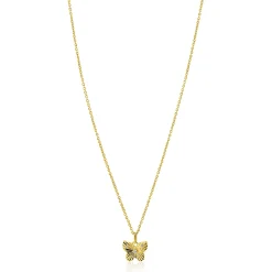 Online Zinzi gold plated zilveren ketting 42-45cm met vlinder hanger, bezet met witte zirkonia's ZIC2742