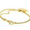 Online Zinzi gold plated zilveren multi-look armband met twee kettinkjes, verbonden aan een ovale schakel en open rondje bezet met witte zirconia's 17-20cm ZIA2463Y