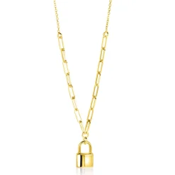 Online Zinzi gold plated zilveren paperclip schakelketting 45cm met trendy slotje als bedel 40-45cm ZIC2355G