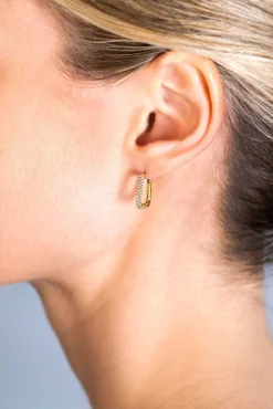 New Zinzi gold plated zilveren luxe oorringen 15x2mm rechthoekig met witte zirconia's ZIO2221Y