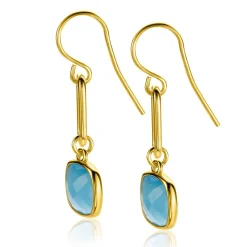 New Zinzi gold plated zilveren oorhangers 35mm met paperclip schakel en turquoise kleursteen ZIO2332