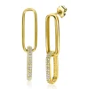 Outlet Zinzi gold plated zilveren lange oorsieraden 38mm met twee ovale schakels, bezet met witte zirconia's ZIO2371Y