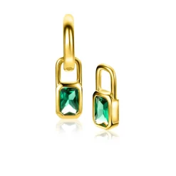 Best Zinzi gold plated zilveren oorbedels rechthoek met groene kleurstenen 13mm ZICH2307 (zonder oorringen)