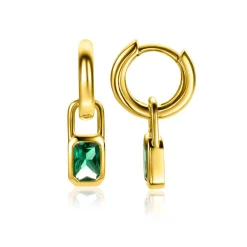 Best Zinzi gold plated zilveren oorbedels rechthoek met groene kleurstenen 13mm ZICH2307 (zonder oorringen)