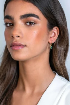 Best Zinzi gold plated zilveren oorbedels rechthoek met groene kleurstenen 13mm ZICH2307 (zonder oorringen)