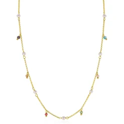 Hot Zinzi gold plated zilveren ketting met witte parels en bungelende beads (5,5 mm) in frisse kleuren 42-45cm ZIC2705G
