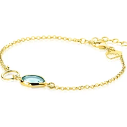 Clearance Zinzi gold plated zilveren armband met open rondje en ovaal, bezet met turquoise kleursteen ZIA2716G