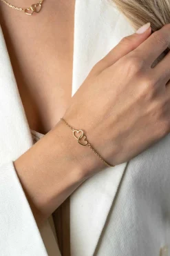 Sale Zinzi gold plated zilveren armband met 2 verbonden hartjes 16,5-19,5cm ZIA2513G