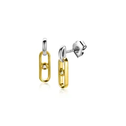 Best Zinzi gold plated zilveren ovale oorstekers 12mm bezet met witte zirconia ZIO2300