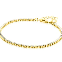 Clearance Zinzi gold plated zilveren tennis armband 2,5mm breed en bezet met witte zirconia's in ronde kastzettingen 17-20cm ZIA2590Y