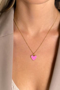 Discount Zinzi gold plated zilveren hanger hart 15mm met roze emaille ZIH2314R (zonder collier)