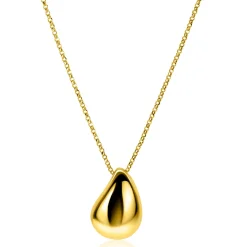 Online Zinzi gold plated zilveren jasseron ketting 45cm met luxe grote druppelvormige hanger (24mm) ZIC2637G