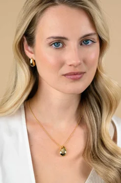Online Zinzi gold plated zilveren jasseron ketting 45cm met luxe grote druppelvormige hanger (24mm) ZIC2637G