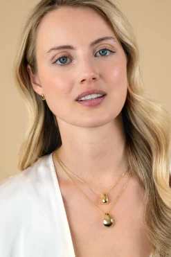 Online Zinzi gold plated zilveren jasseron ketting 45cm met luxe grote druppelvormige hanger (24mm) ZIC2637G