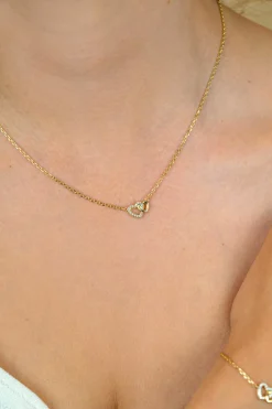 Sale Zinzi gold plated zilveren ketting 42–45cm met verbonden hartjes, witte zirkonia's ZIC2493Y