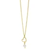 Outlet Zinzi gold plated zilveren ketting met open hartje en bungelend witte zoetwaterparel 40-45cm ZIC2642