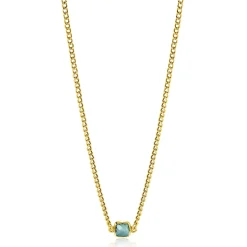 Best Zinzi gold plated zilveren gourmet ketting met vierkante zetting bezet met indigo blauwe kleursteen 40-45cm ZIC2417G