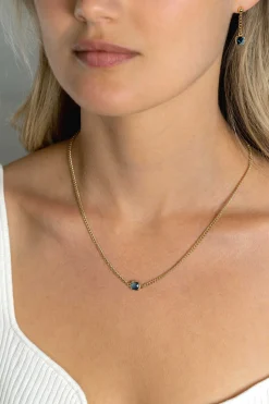 Best Zinzi gold plated zilveren gourmet ketting met vierkante zetting bezet met indigo blauwe kleursteen 40-45cm ZIC2417G