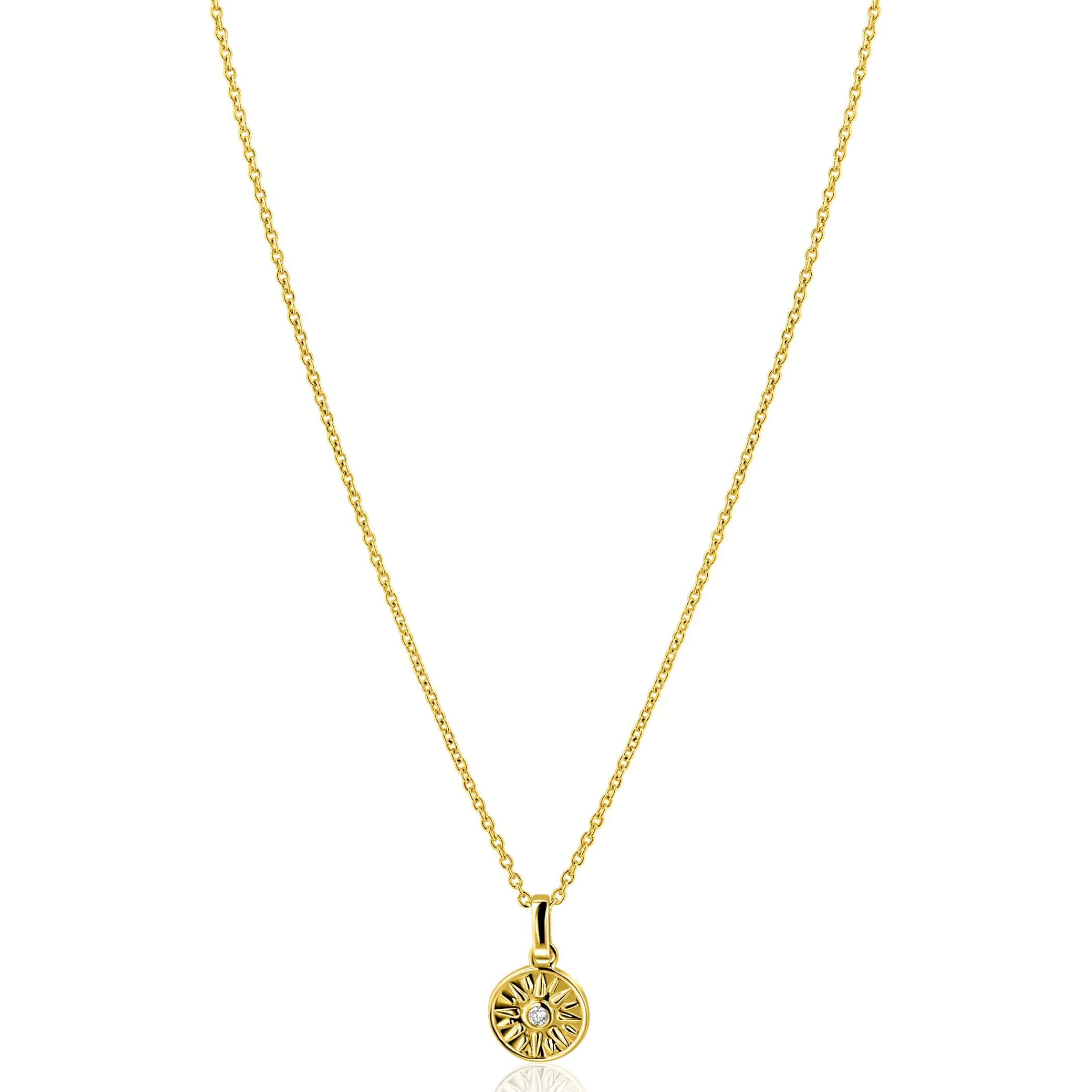 Online Zinzi gold plated zilveren ketting 42-45cm met zon hanger, bezet met witte zirkonia ZIC2741