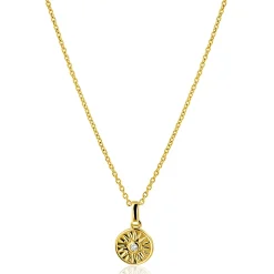 Online Zinzi gold plated zilveren ketting 42-45cm met zon hanger, bezet met witte zirkonia ZIC2741