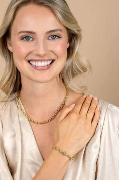 Outlet Zinzi gold plated zilveren brede schakelarmband (6mm breed) met luxe jasseron schakels in glad en bewerkt 20cm ZIA2638