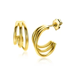 New Zinzi gold plated zilveren multi-look oorstekers drie banen glad 16mm ZIO2294