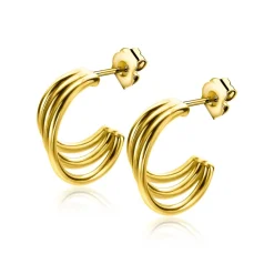 New Zinzi gold plated zilveren multi-look oorstekers drie banen glad 16mm ZIO2294