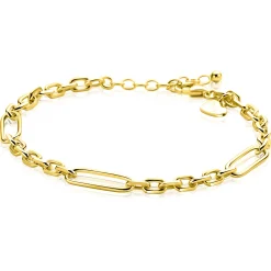 Outlet Zinzi gold plated zilveren schakelarmband met drie lange ovale schakels 5,5mm breed 18-21cm ZIA2711G