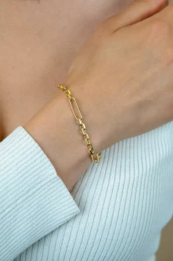 Outlet Zinzi gold plated zilveren schakelarmband met drie lange ovale schakels 5,5mm breed 18-21cm ZIA2711G