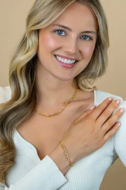 Outlet Zinzi gold plated zilveren schakelarmband met drie lange ovale schakels 5,5mm breed 18-21cm ZIA2711G