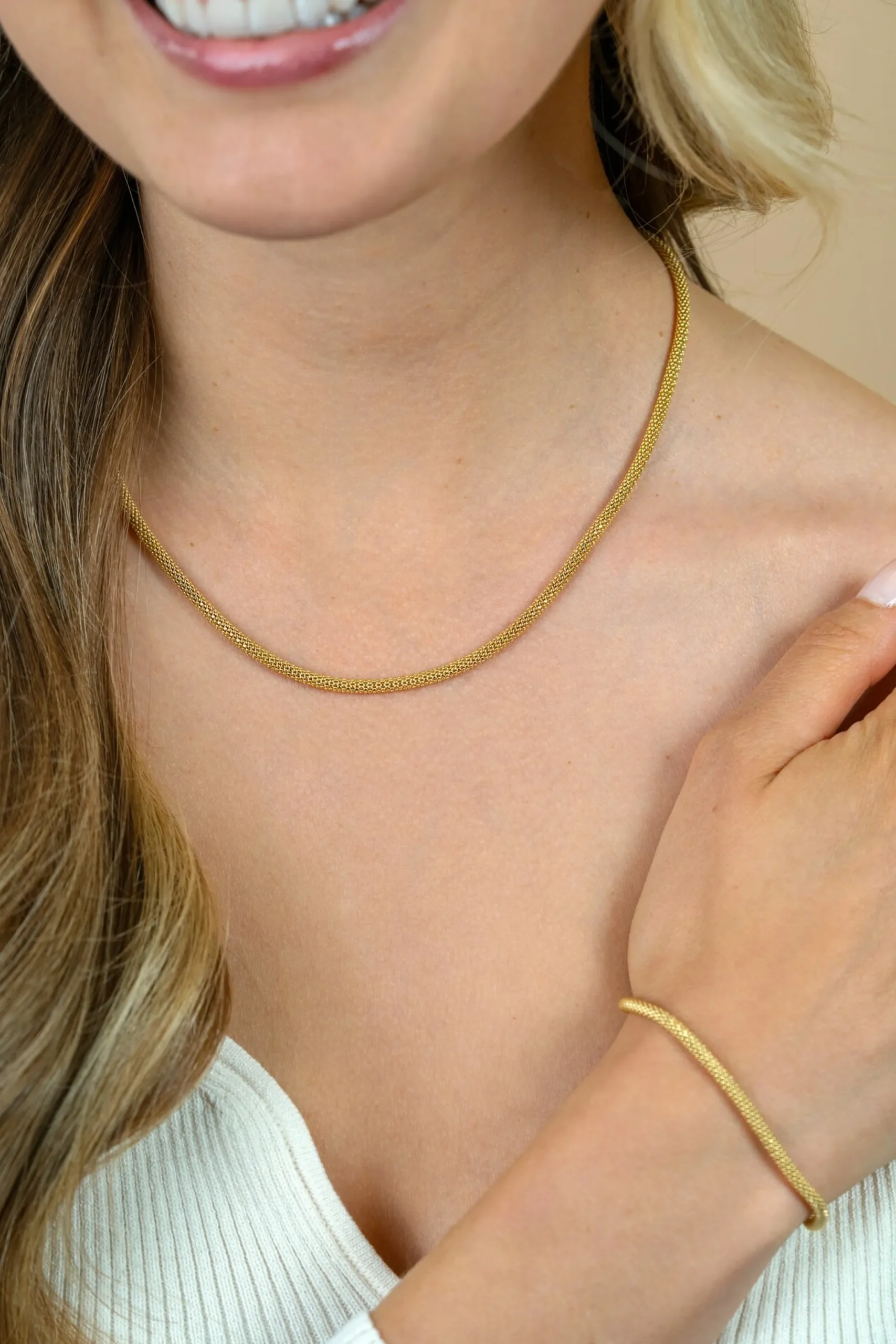 Zinzi gold plated zilveren popcorn ketting 3mm breed 42cm ZIC2765G