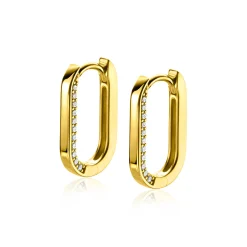 New Zinzi gold plated zilveren luxe oorringen ovale vorm 20mm zijkant witte zirconia's ZIO2319Y