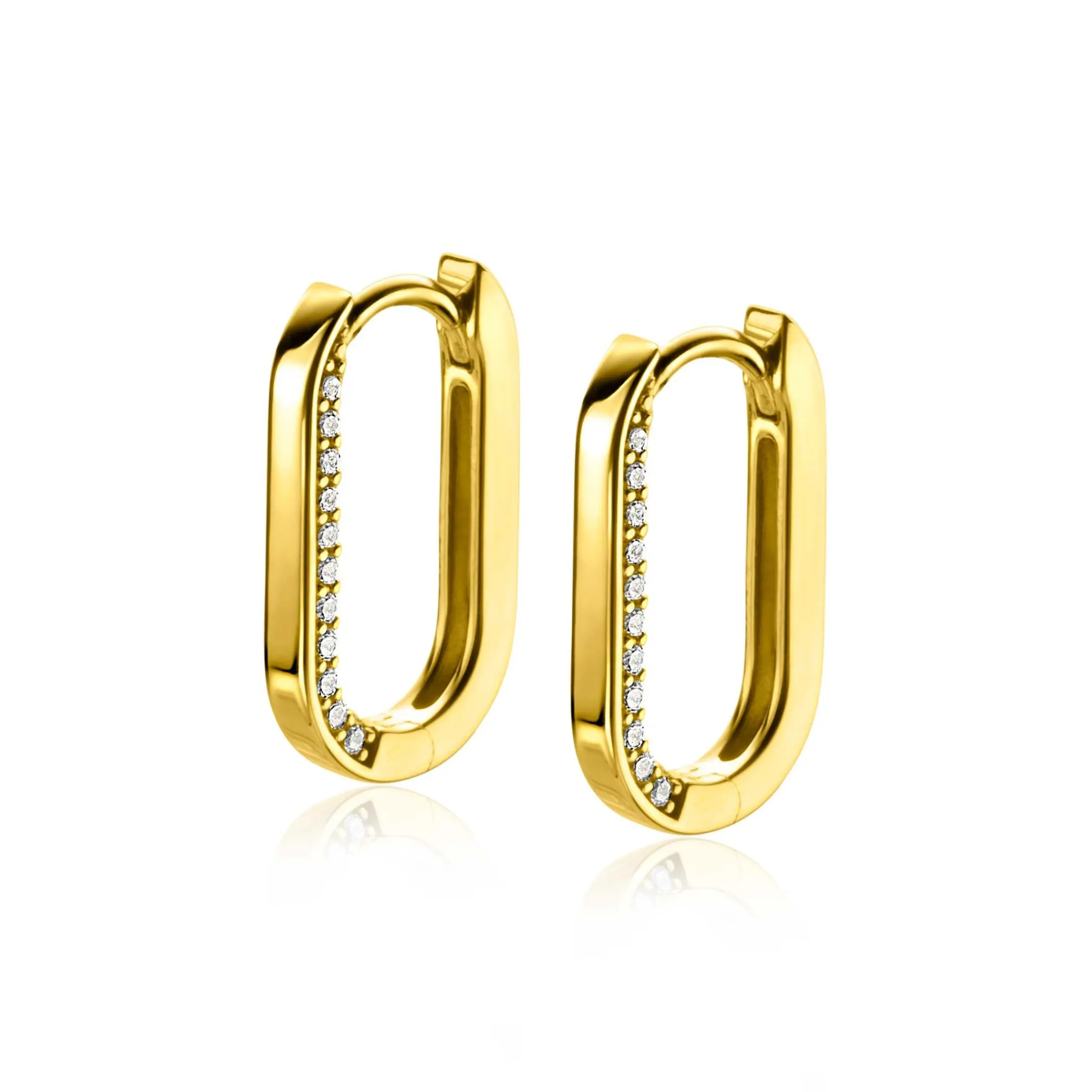 New Zinzi gold plated zilveren luxe oorringen ovale vorm 20mm zijkant witte zirconia's ZIO2319Y