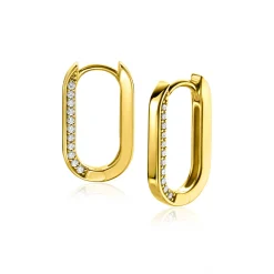 New Zinzi gold plated zilveren luxe oorringen ovale vorm 20mm zijkant witte zirconia's ZIO2319Y