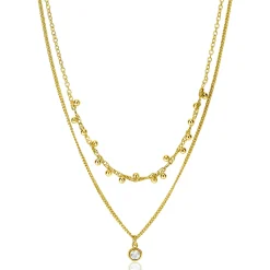 Clearance Zinzi gold plated zilveren multilook ketting met ronde zetting witte zirconia en 16 bolletjes 39-42cm ZIC2520Y