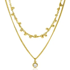 Clearance Zinzi gold plated zilveren multilook ketting met ronde zetting witte zirconia en 16 bolletjes 39-42cm ZIC2520Y
